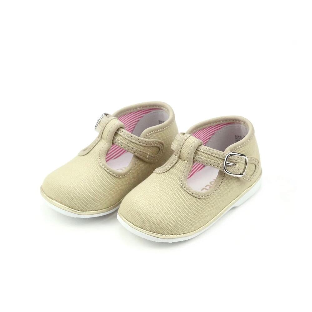 L'Amour Poppy Canvas T-Strap, Biscuit, NWT, Multiple Sizes Avilable